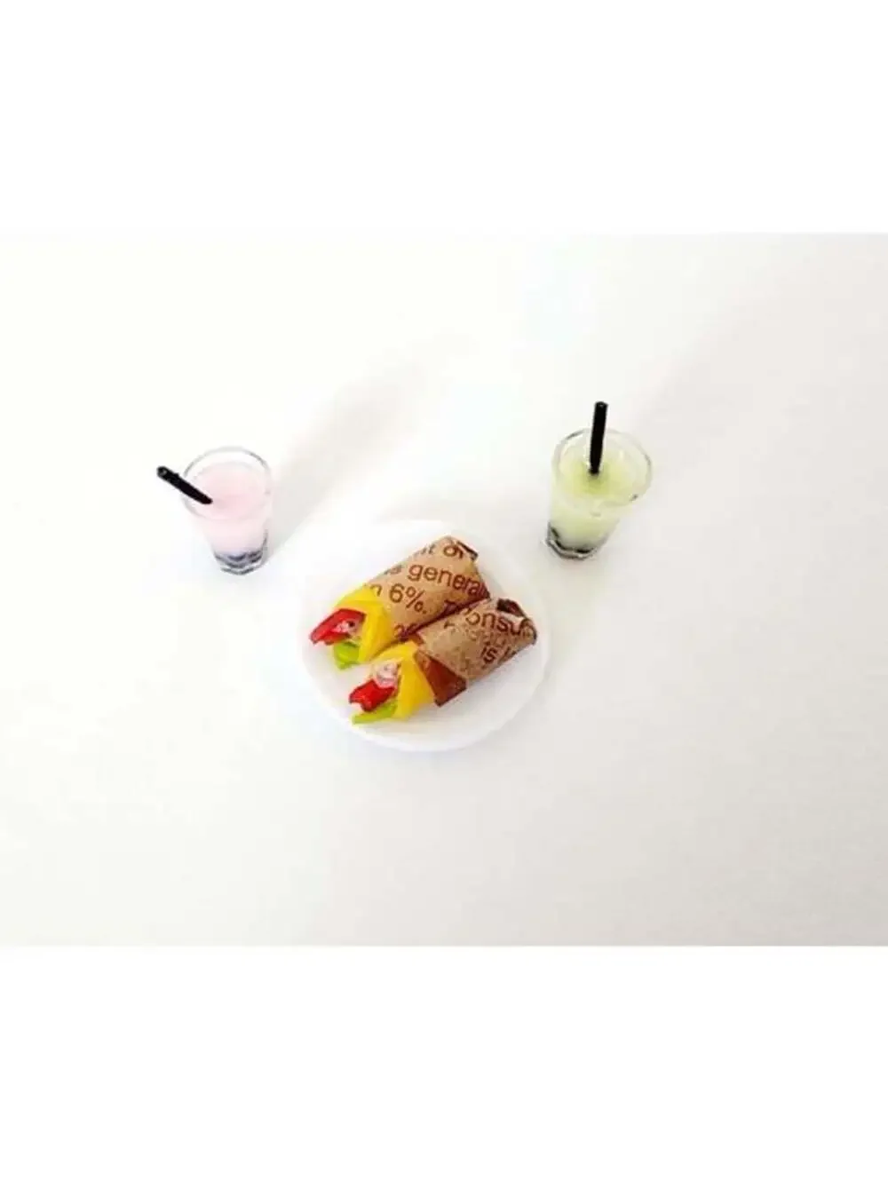 Miniature Dollhouse Burrito Snack Wraps and Boba Drinks